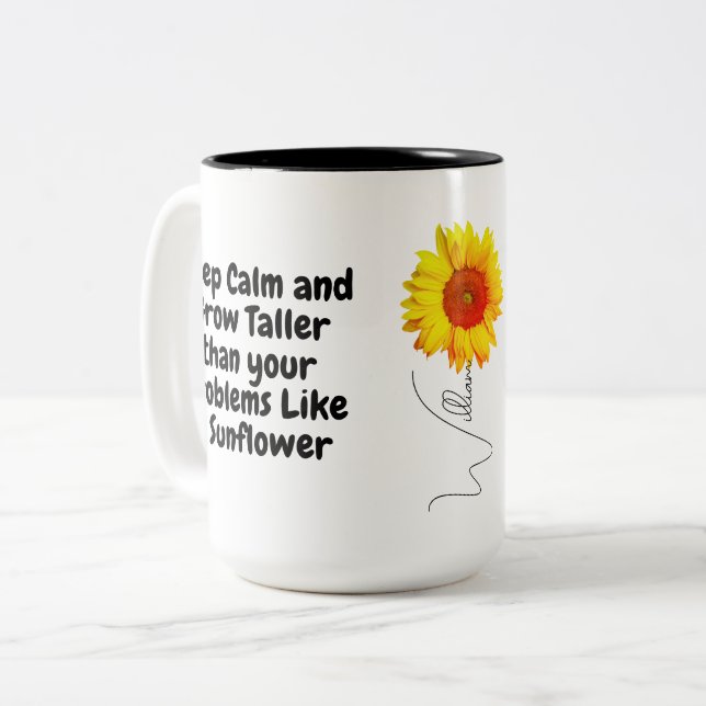 Unique Sunflower Coffee Mug with Positive Quote (Front Left)