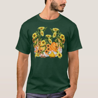 Unique Sunflower Gnome Hippies Floral Graphic Art T-Shirt