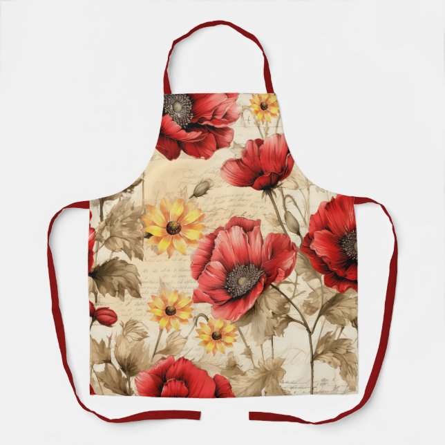 Unique Sunflowers & Red Poppies Apron (Front)