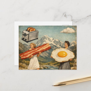 Unique Surreal Breakfast Woman Bacon and Eggs  Postcard