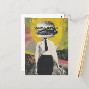 Unique Surreal Cheeseburger Woman Postcard