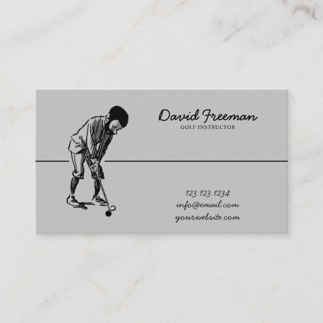 Unique Swing Golfer Grey Golf Instructor Business Card (Front)
