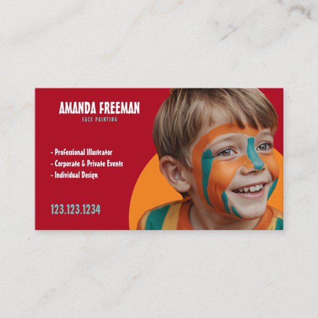Unique Teal and Red Artist Face Painter Business Card (Front)
