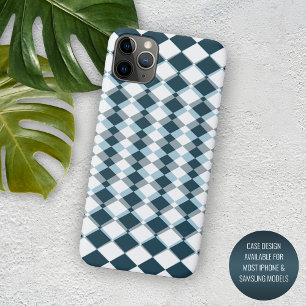 Unique Teal Blue Grey Squares Mosaic Art Pattern Case-Mate iPhone Case