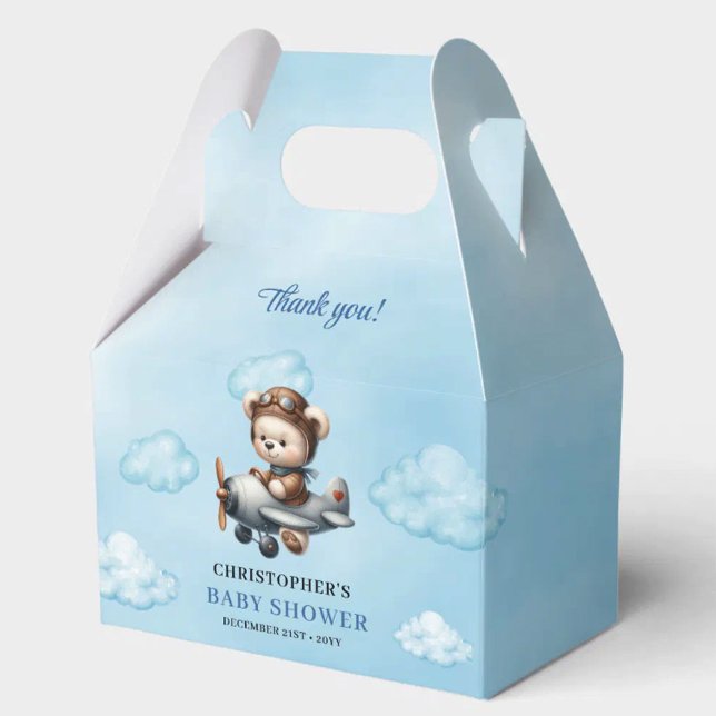 Unique Teddy Bear Aviator Blue Brown Boy Shower  Favour Box (Unique Teddy Bear Aviator Blue Brown Boy Shower Favor Box

)