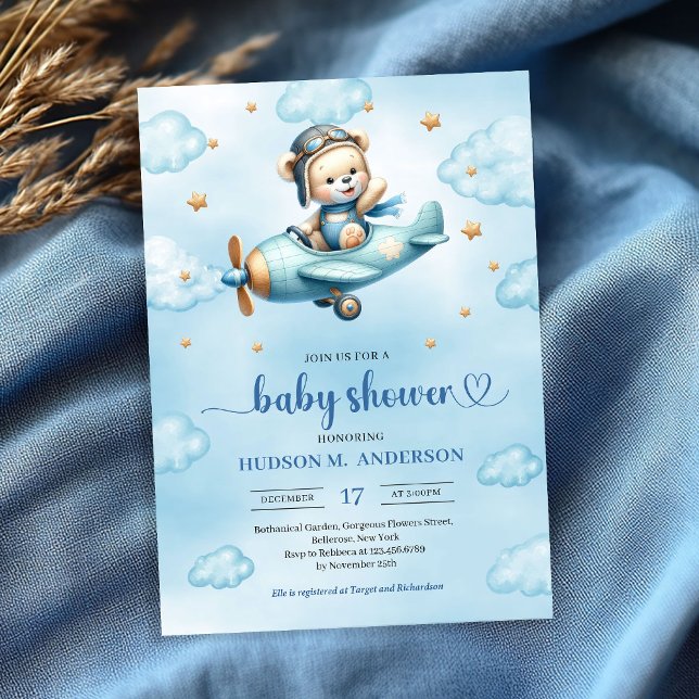 Unique Teddy Bear Pilot Blue Brown Boy Shower Card (Unique Teddy Bear Pilot Blue Brown Boy Shower Invitation

)