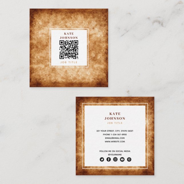 Unique Terracotta Abstract QR Code Social Media Square Business Card (Front/Back)