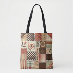 Unique Terracotta Quilt & Patchwork Rustic Retro Tote Bag