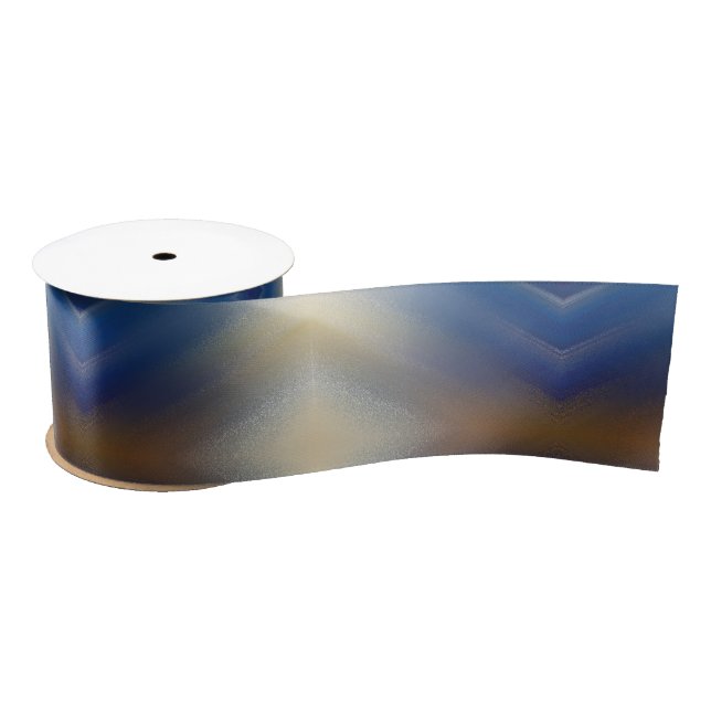 Unique Textured Blue Gold Background Satin Ribbon (Spool)
