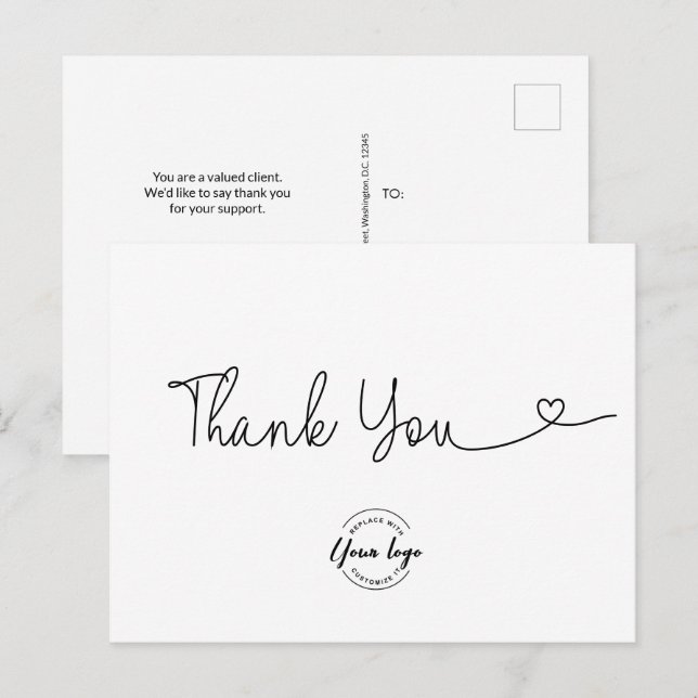 Unique Thank you Heart script Business logo Postcard (Front/Back)