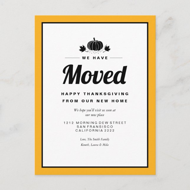 Unique Thanksgiving Holiday Moving Announcement Postcard (Front)