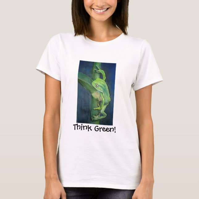 Unique Think Green Frog Global Warming Customised T-Shirt (Front)