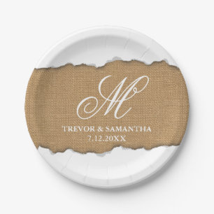 Unique Torn Out Look Burlap Pattern Wedding Paper Plate