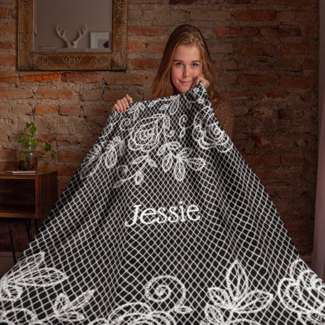 Unique Transparent Faux Floral Lace Personalised Fleece Blanket (Creator Uploaded)