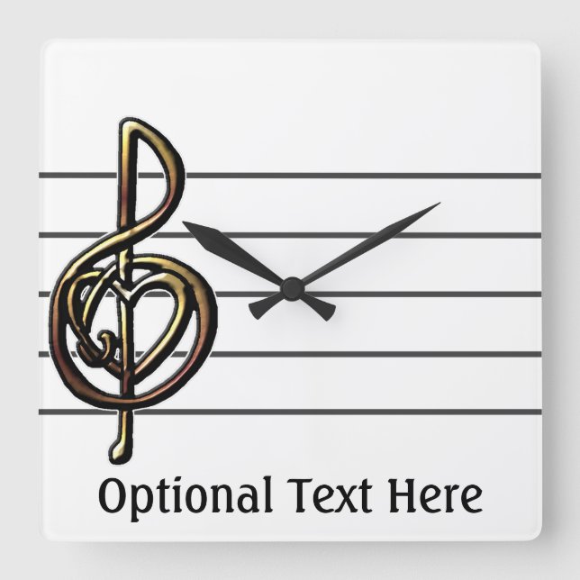 Unique Treble Clef Music Staff Personalizable Square Wall Clock (Front)