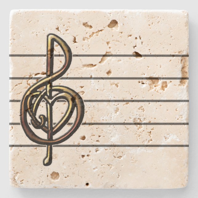 Unique Treble Clef Music Staff Personalizable Stone Coaster (Front)