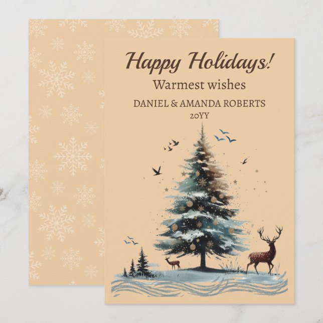 Unique Tree, Forest Setting with Deer Holiday Card (Front/Back)