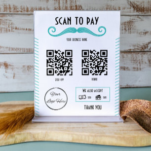 Unique turquoise 2 QR code barber shop scan to pay Poster