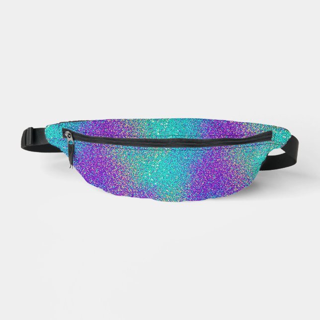 Unique Turquoise To Purple Gradient Glitter  Bum Bags (Front)
