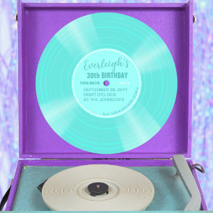 Unique Turquoise Vinyl Record Birthday Invitation