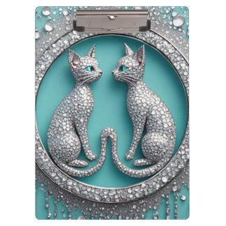 Unique Twin Crystal Cat Ornament Jewelry Sculpture Clipboard