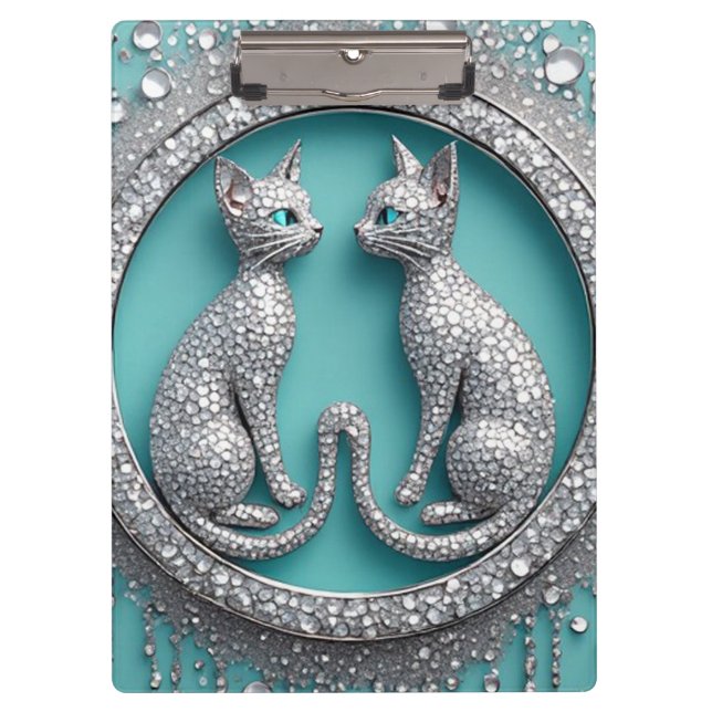 Unique Twin Crystal Cat Ornament Jewelry Sculpture Clipboard (Front)