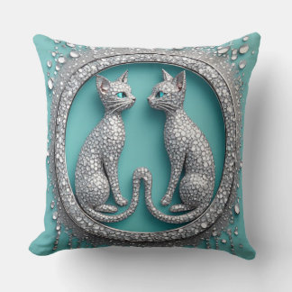 Unique Twin Crystal Cat Ornament Jewelry Sculpture Cushion