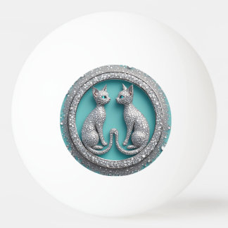 Unique Twin Crystal Cat Ornament Jewelry Sculpture Ping Pong Ball