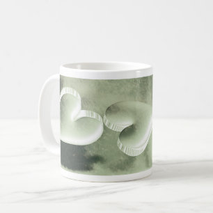 Unique two silver green hearts Cup