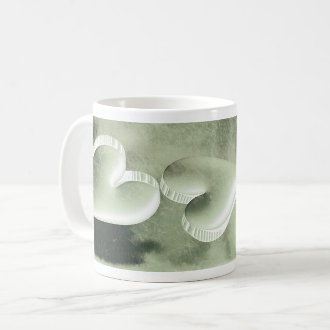 Unique two silver green hearts Cup (Front Left)