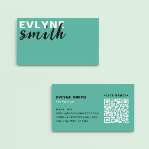 Unique Typography Script QR CODE Website Green Business Card