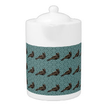 Unique unusual Dragon Bird geometric teal teapot