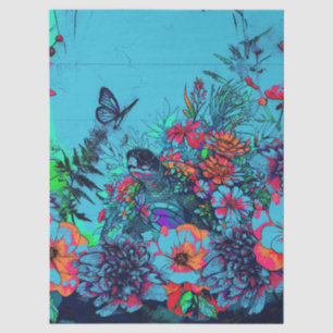 Unique Urban Street Art Style Floral Sea Turtle Tissue Paper