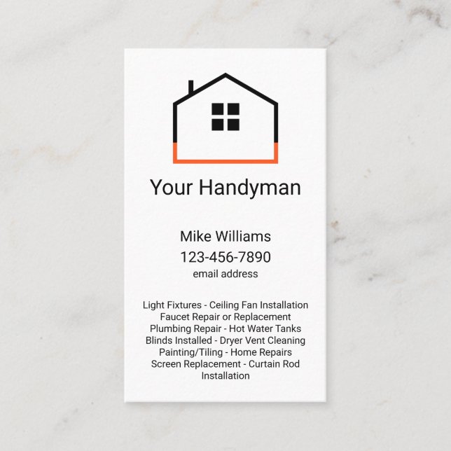 Unique Vertical Handyman Business Cards (Front)