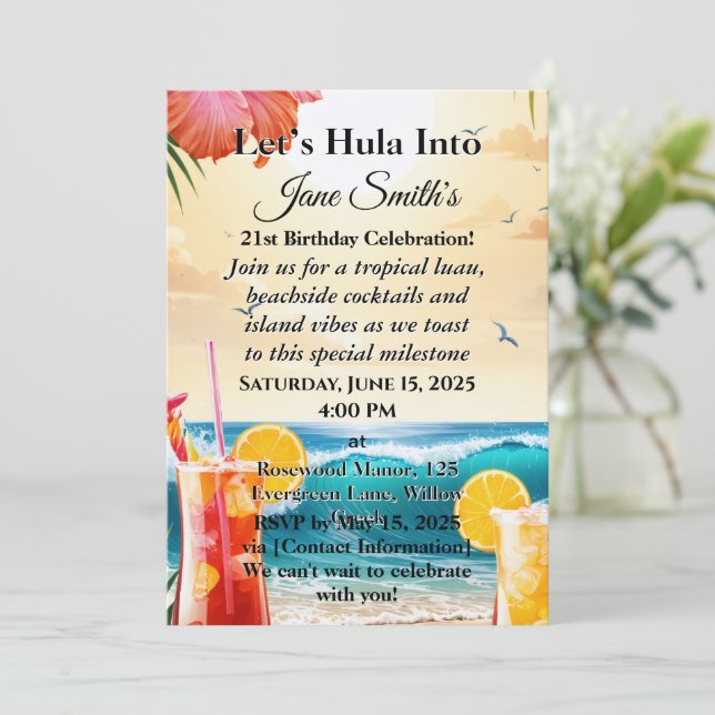Unique, Vibrant, Stylish 21st Birthday  Invitation (Standing Front)