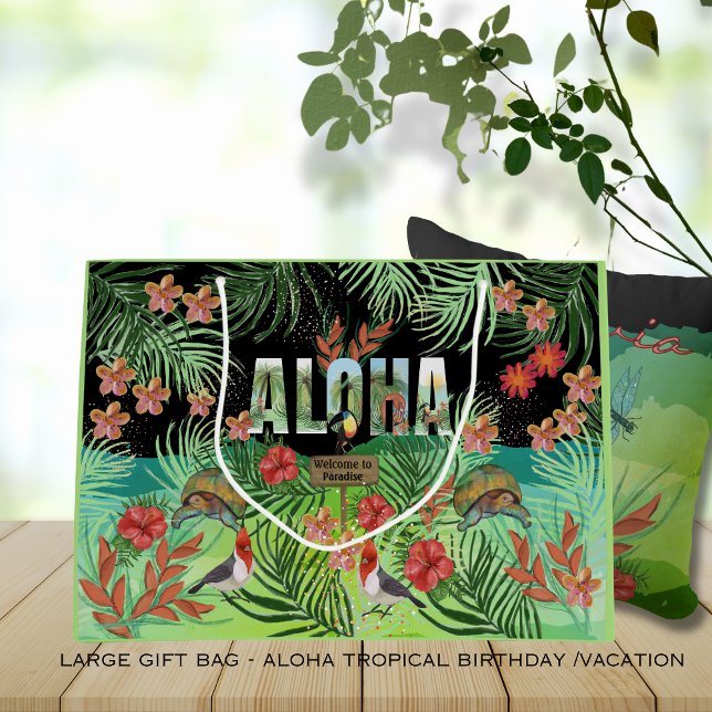 Unique Vibrant Watercolor Aloha Tropical Paradise Large Gift Bag (Unique Vibrant Watercolor Aloha Tropical Paradise Large Gift Bag )