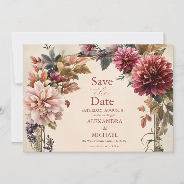 Unique Victorian Royal Floral Wedding  Save The Date (Front)