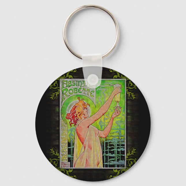 Unique Vintage Absinthe Green Fairy Key Ring (Front)