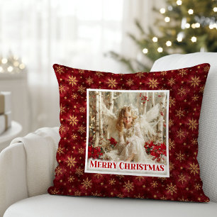 Unique Vintage Angel Red Gold Holiday Christmas Cushion