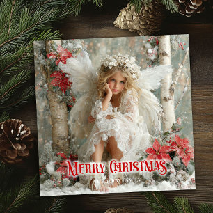 Unique vintage angel red white gold festive card