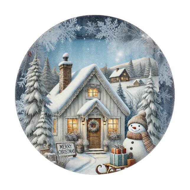 Unique vintage Christmas Scenery Paper Plates Cutting Board (Front)