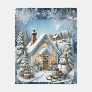 Unique vintage Christmas Scenery Paper Plates Fleece Blanket