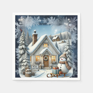 Unique vintage Christmas Scenery Paper Plates Napkin
