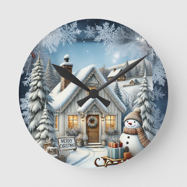Unique vintage Christmas Scenery Paper Plates Round Clock (Front)