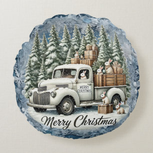 Unique vintage Christmas Scenery Paper Plates Round Cushion