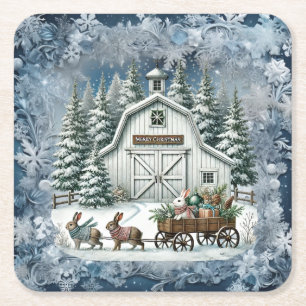 Unique vintage Christmas Scenery Paper Plates Square Paper Coaster
