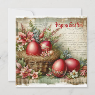 Unique vintage Easter eggs spring flowers card