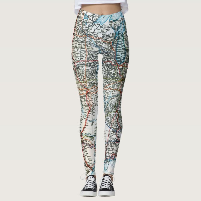 Unique Vintage Highway Map of the USA Leggings (Front)
