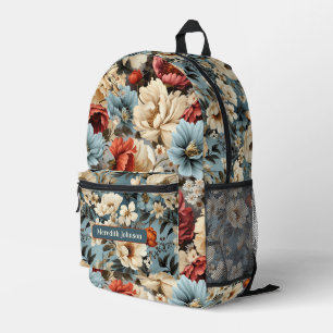 Unique vintage peony flower floral printed backpack