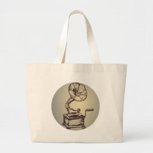Unique Vintage Phonograph. Retro Style Gramophone Large Tote Bag